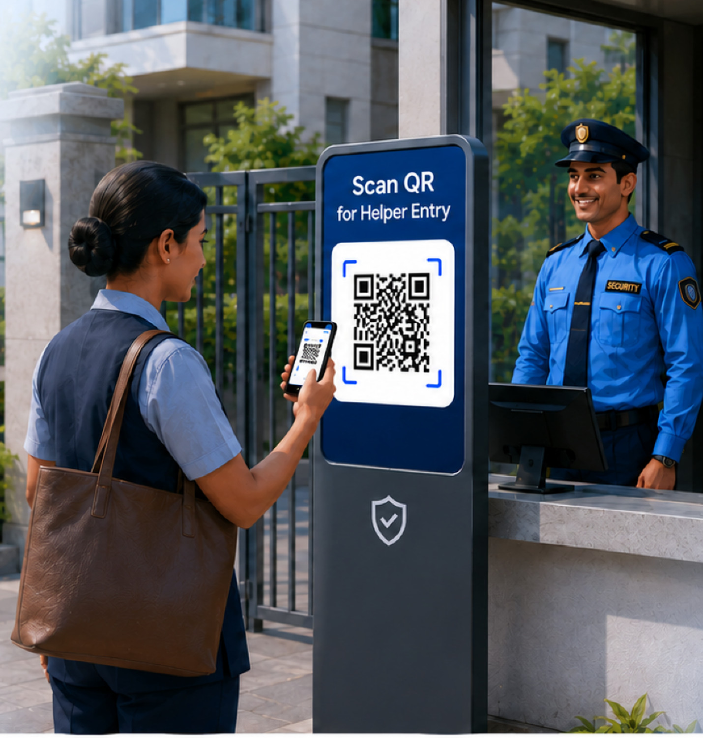 Domestic helper scanning a multi-entry pass